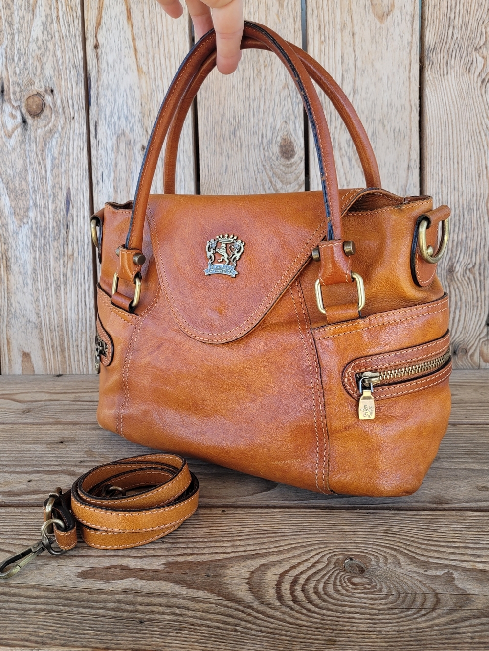 Gorgeous Pratesi Firenze Italian Leather Handbag In Cognac Brown - Picture 7 of 12